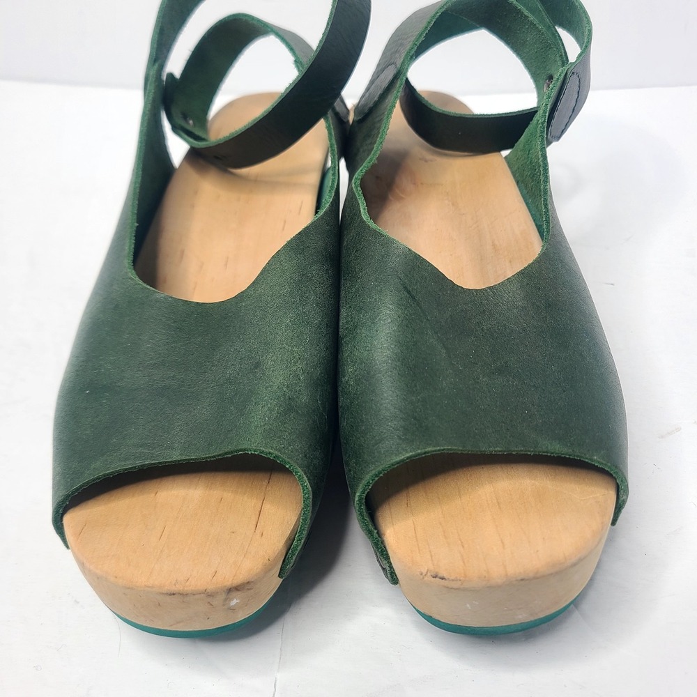 TRIPPEN Orinoco Wooden Clog Strappy Sandal Green Leather EU 39 US 8 - Picture 5 of 9